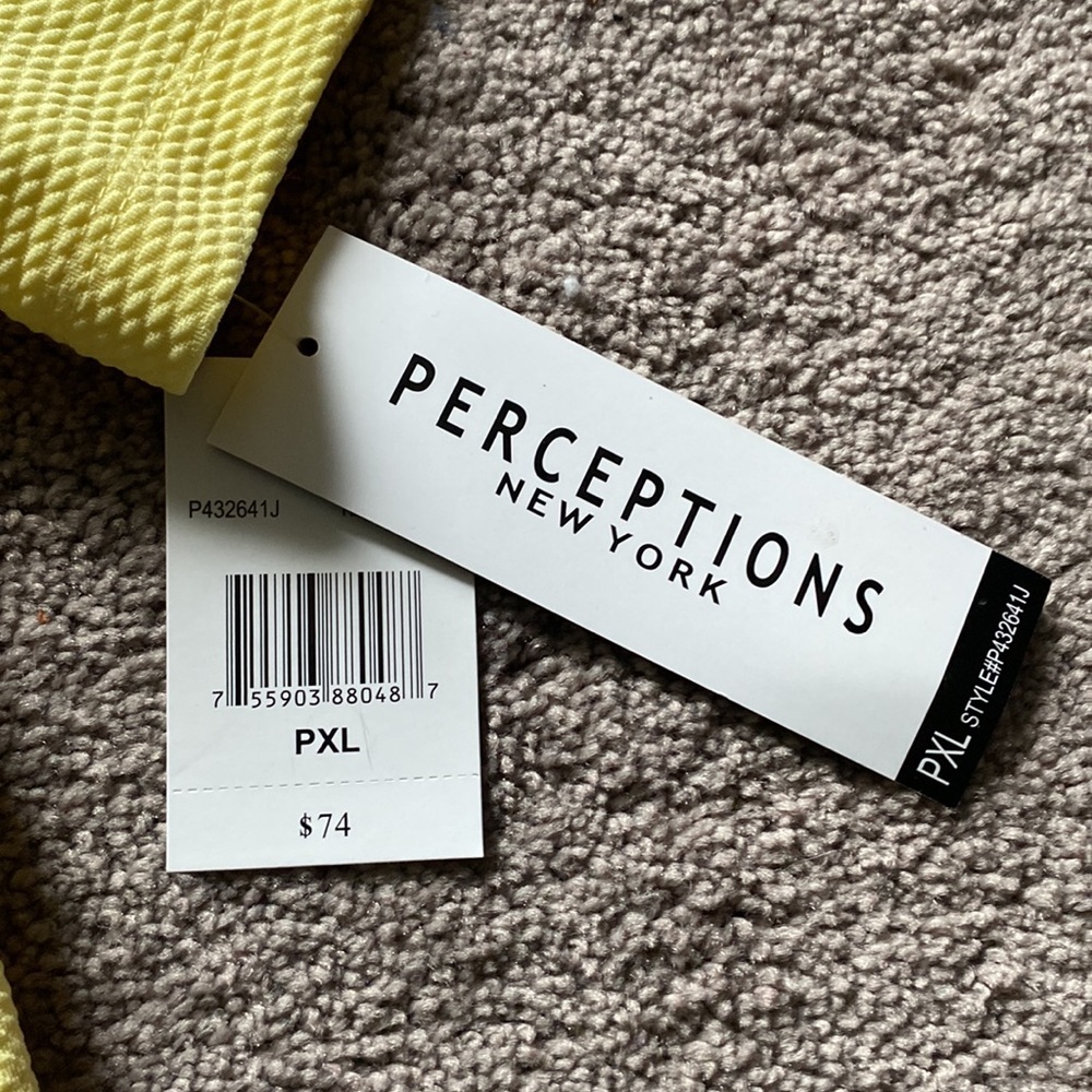 Perceptions Yellow Cropped Blazer Short Sleeve Front Zip Texture Jacket SIZE XLP - Picture 3 of 5